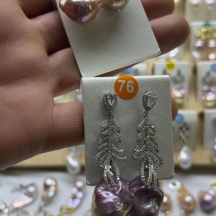 银S925镀金镶嵌淡水珍珠耳饰薇****～