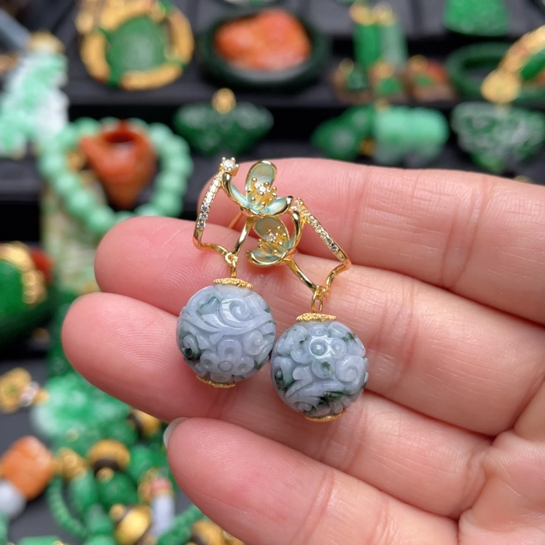 翡翠银S925镶嵌耳饰