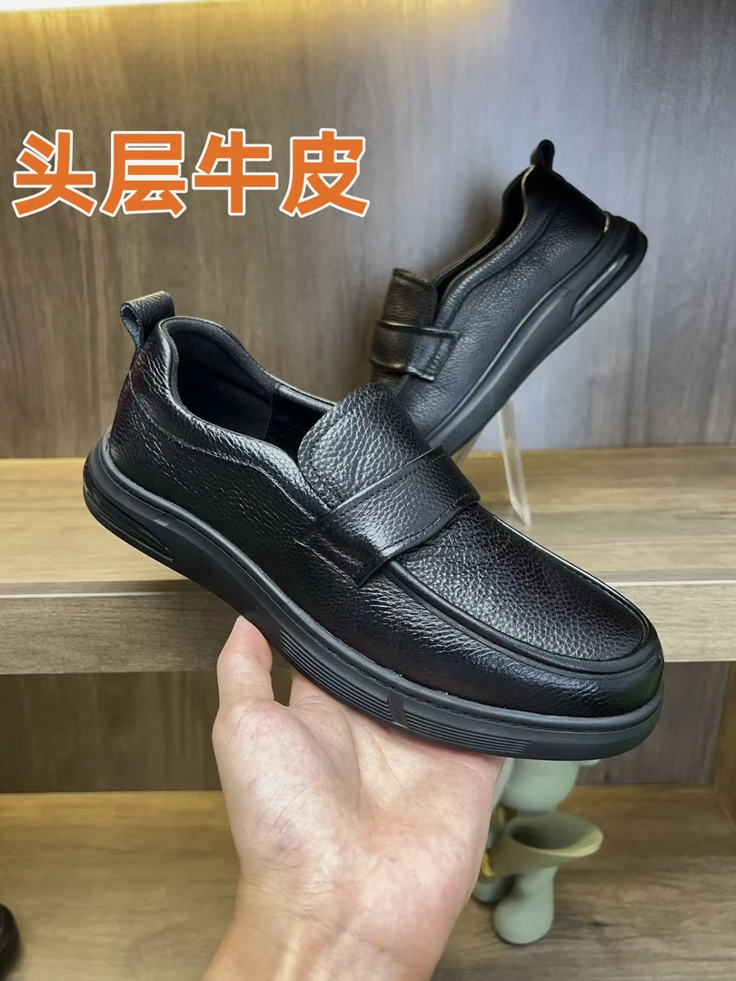 新款复古乐福鞋男士一脚蹬懒人鞋英伦风百搭套脚皮鞋真皮软底透气