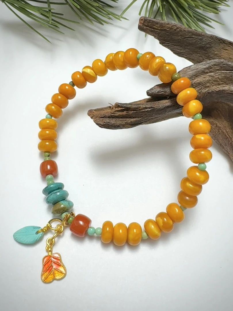 【亿心珠宝】6mm+亮皮妖花算盘珠蜜蜡绿松DIY设计款多样性发一件