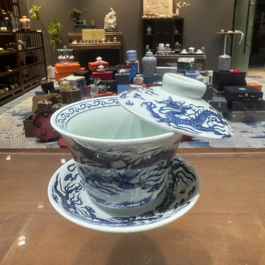 龙纹马蹄悬停三才盖碗@@TJ019