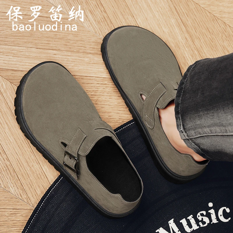 保罗笛纳勃肯鞋男士夏季透气防滑大头休闲鞋休闲一脚蹬豆豆鞋潮鞋