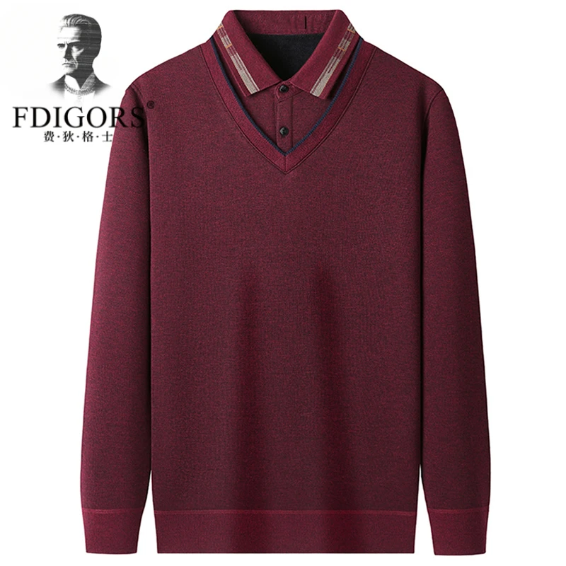 费狄格士羊毛衫男士秋冬装加绒加厚保暖打底翻领毛衣男上衣