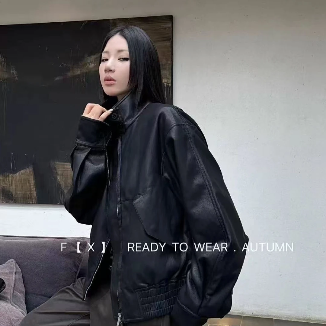 FX正版秋冬新款 很软很软的黑色皮衣女 很舒服