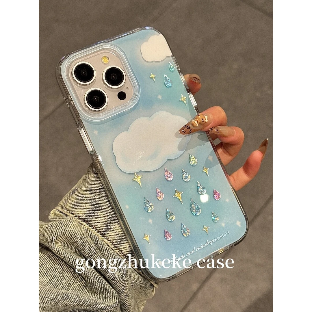 ins治愈系云朵彩色雨滴适用于iPhone16Promax手机壳苹果15新14/13