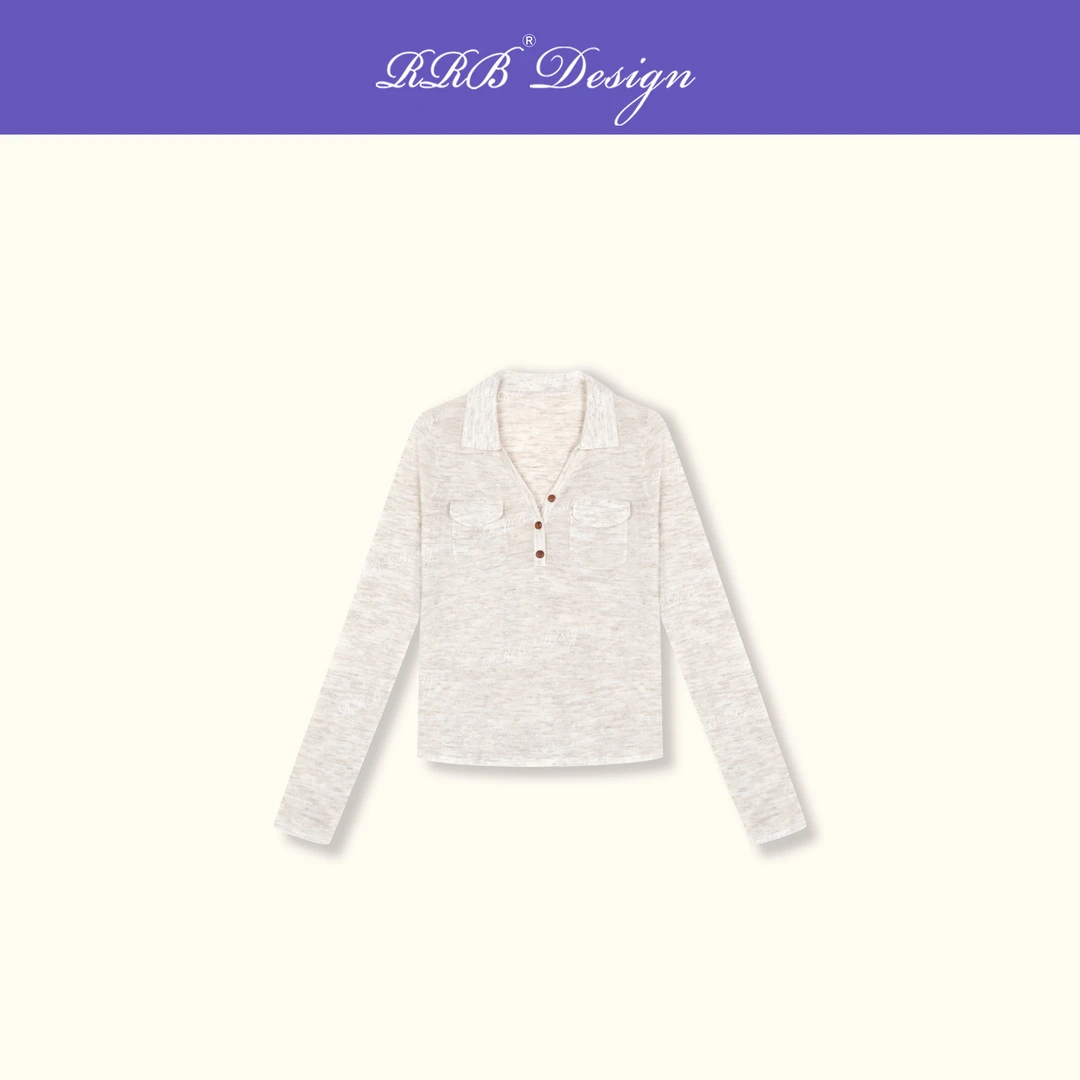 RRB Design 「卡布奇诺」燕麦水洗亚麻修身显瘦拼色三扣长袖针织衫