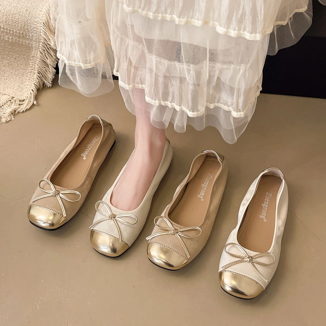 浅口玛丽珍法式蛋卷单鞋女2025新款夏季一脚蹬蝴蝶结平底芭蕾鞋