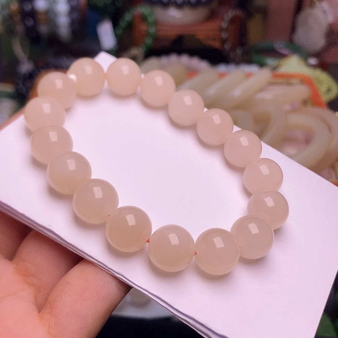 和田玉未镶嵌颈饰熟色藕粉脂膏老矿料手串12mm