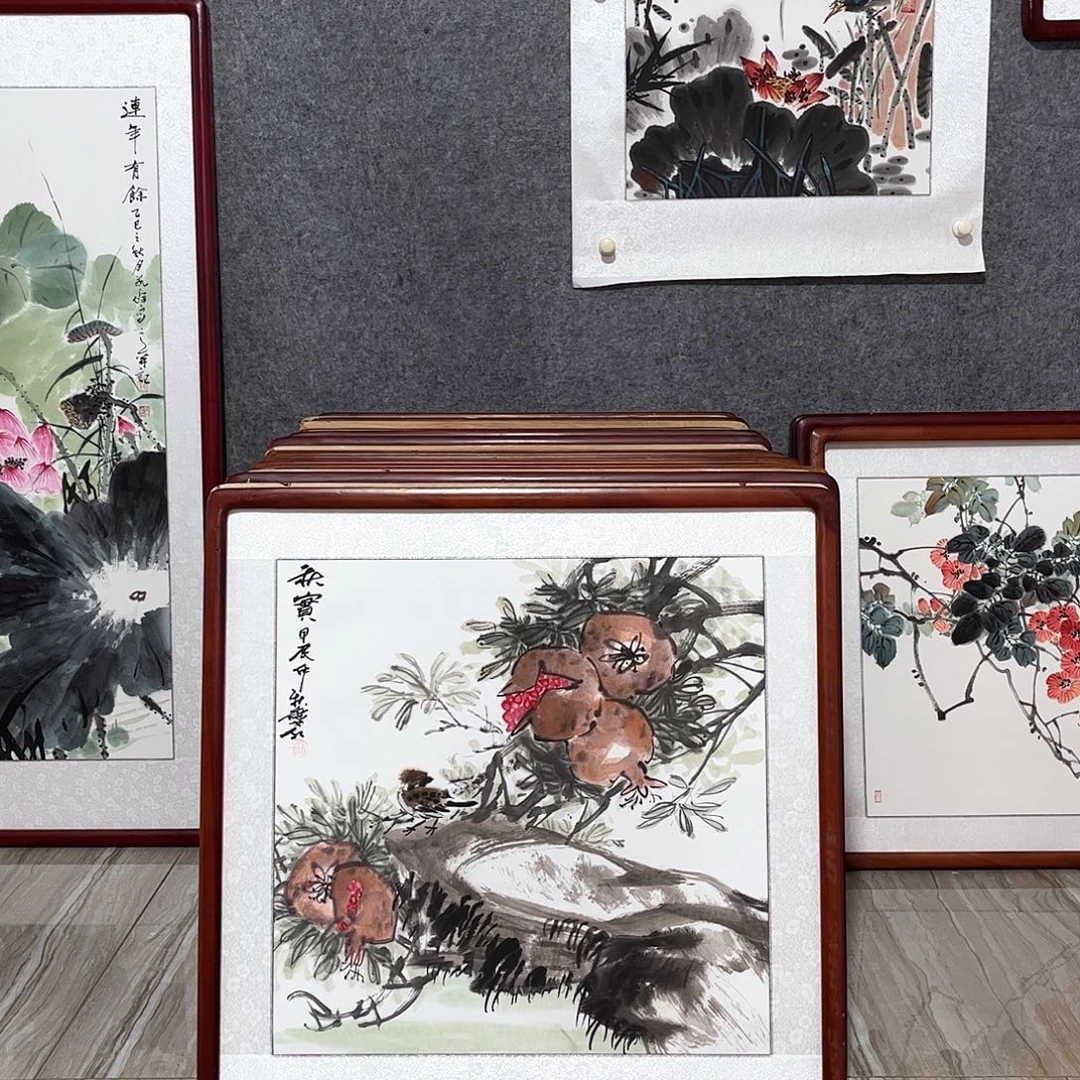 国画书画作品带框63×63