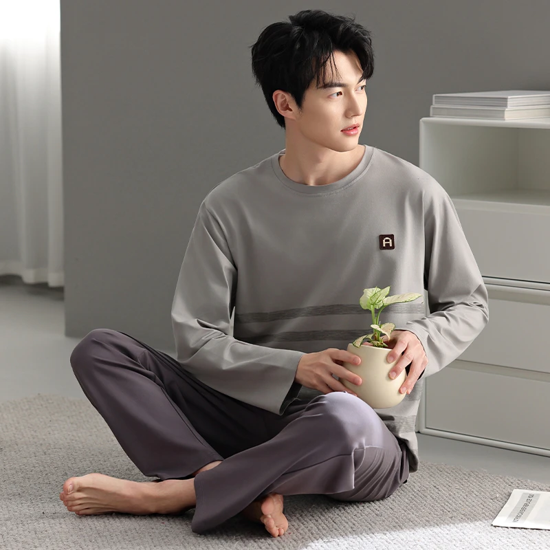 【质量超级好】高档纯棉睡衣男秋冬家居服长袖新款莱卡棉青中老年