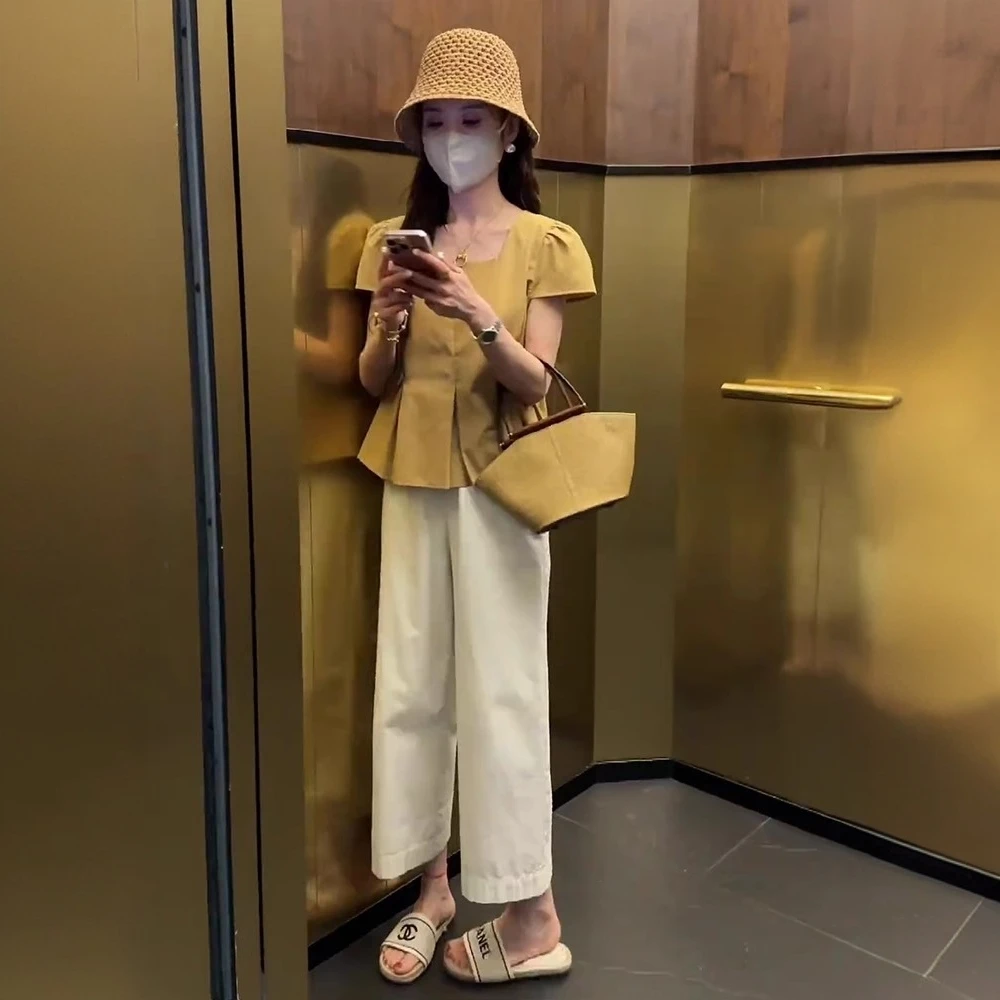 时尚减龄设计感短袖衬衫遮肉显瘦套装女2025夏季新款女装两件套