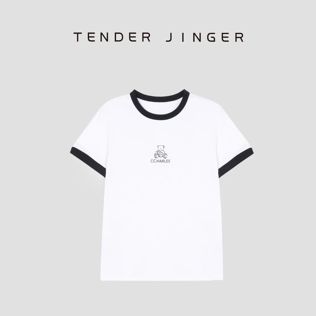 Tender Jinger【黑标】圆领撞边字母印花短袖T恤T52SJL063S