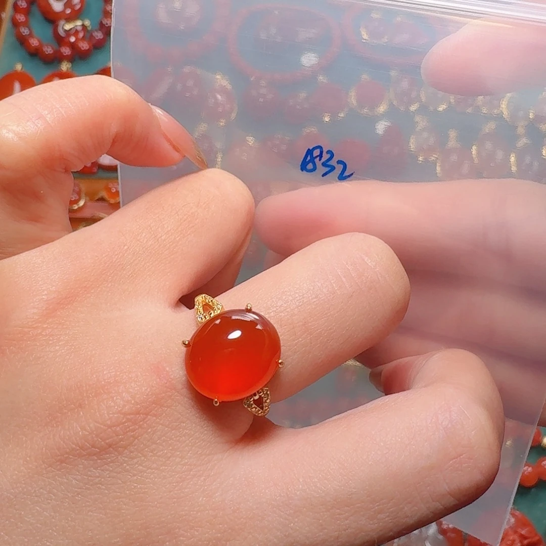 南红玛瑙银S925镶嵌戒指