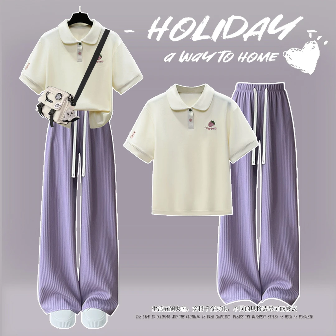 学院风女童套装夏季洋气12-15岁初中生韩版中大童POLO短袖两件套