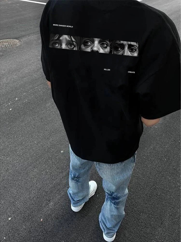 100%纯棉重磅美式高街时尚印花潮牌短袖T恤夏季情侣宽松高街大码