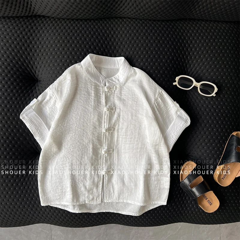 【小首尔】现货【东方既白】夏季男女童新中式宽松短袖衬衫HBB7752