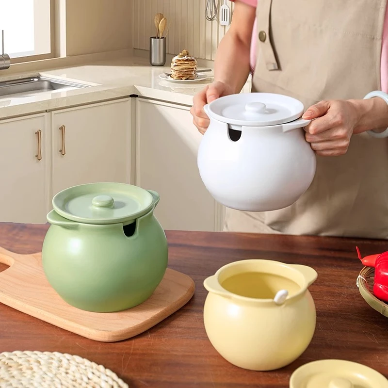 奶油风耐高温家用双耳陶瓷罐猪油储油罐子辣椒油专用时尚厨房