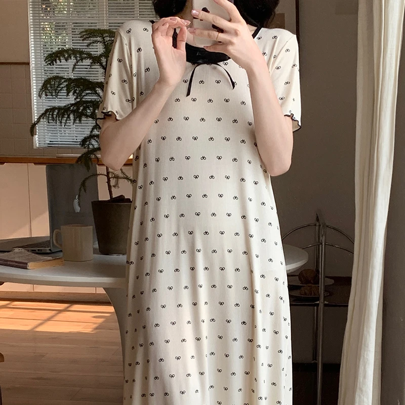 可外出睡裙女春夏2025年新款大码高级感甜美风短袖睡衣宽松家居服