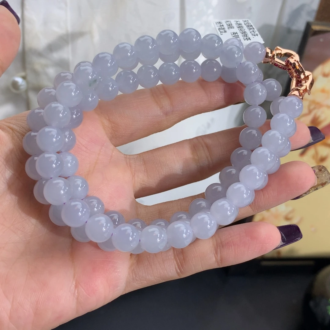 翡翠未镶嵌手串卡8冰胶淡淡淡蓝紫项链