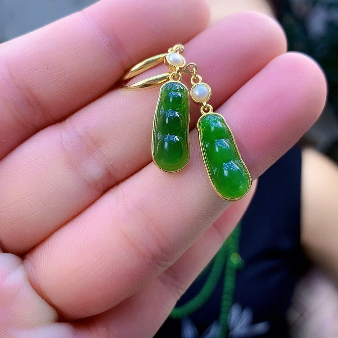 吊坠(不含链)银S925镶嵌和田玉（碧玉）耳钉