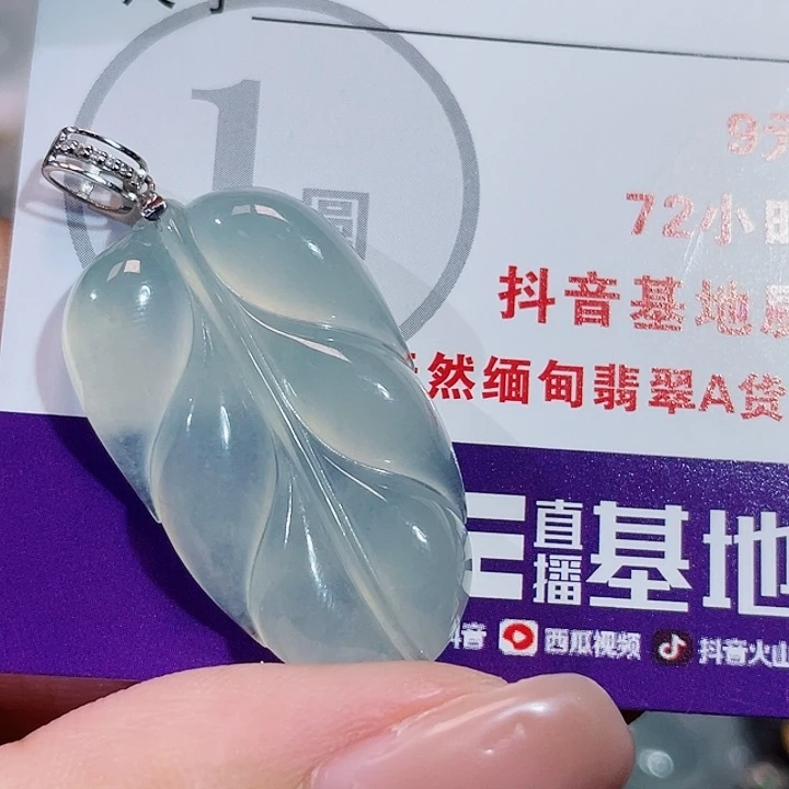 翡翠18K金镶嵌颈饰叶子