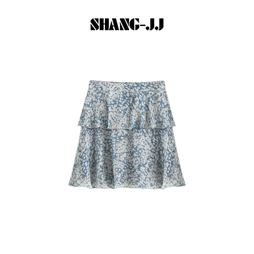 SHANG-JJ【蓝海半裙】25ss新品桑蚕丝碎花飘逸优雅半身裙q134214p