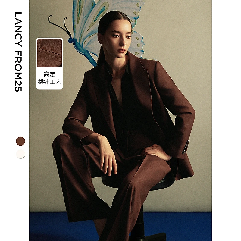 朗姿复古高级感职业通勤西服外套春季新款设计感新年西装女