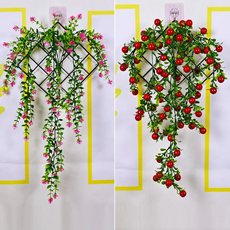 墙上植物装饰藤条客厅室内仿真花挂墙墙面藤蔓装饰文艺网格壁挂花