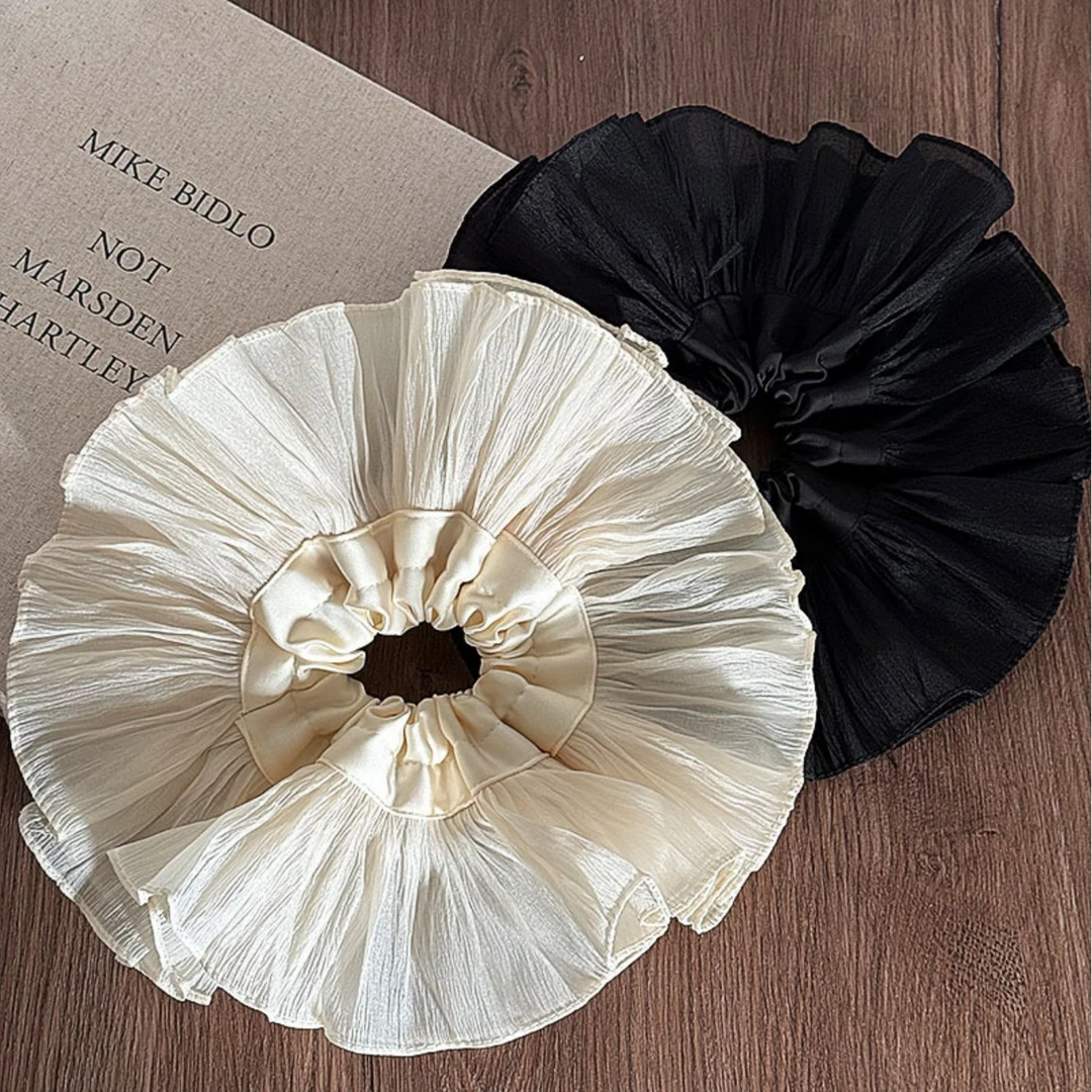 宫廷褶皱肠圈~超大号宽边发圈高级感气质褶皱简约扎马尾头绳法式