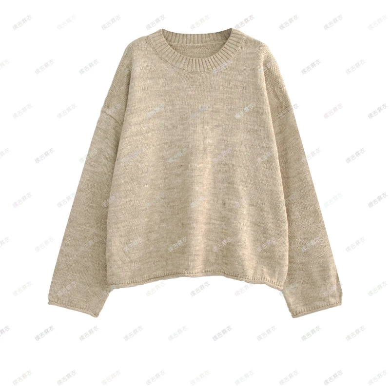 原创设计24-1269时尚休闲百搭纯色慵懒风圆领长袖针织衫