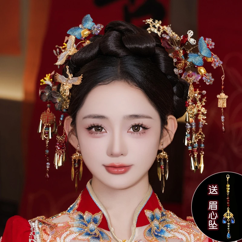 合金婚庆饰品 新中式头饰秀禾龙凤褂旗袍汉服步摇新娘发饰品G0180