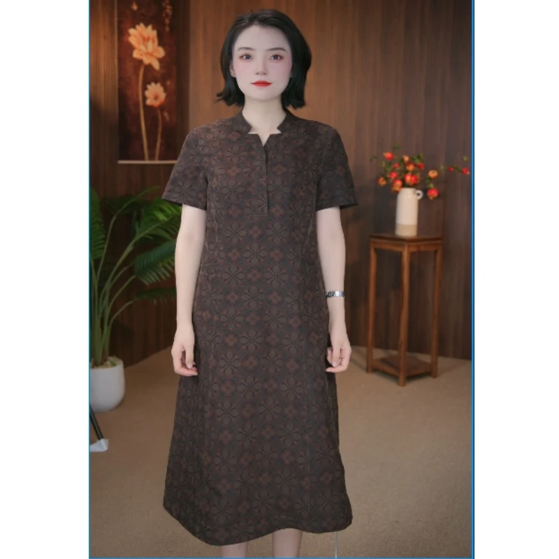 遇裳（99332）100桑蚕丝龟裂纹香云纱双面穿女连衣裙