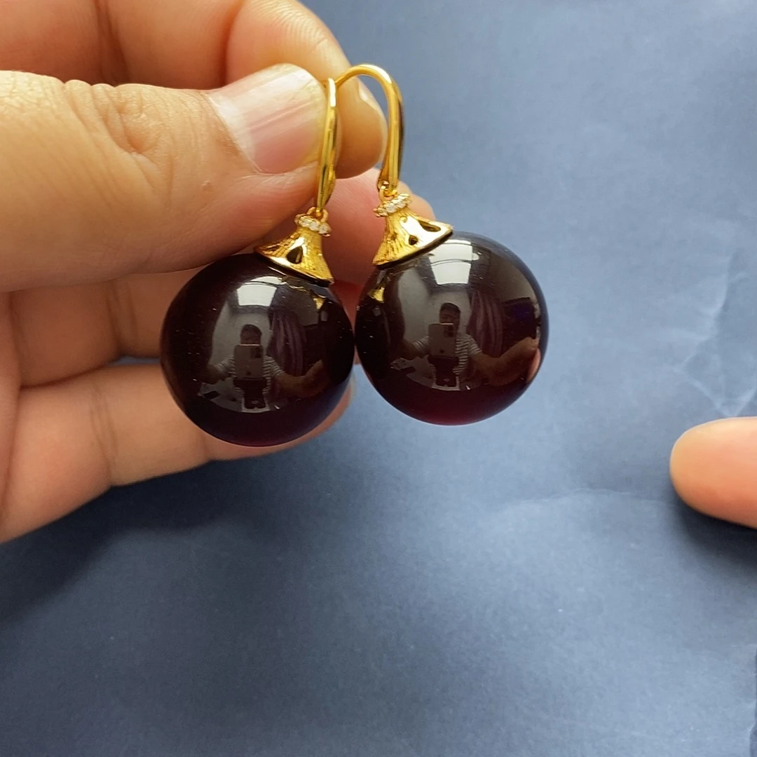 琥珀未镶嵌裸石耳坠