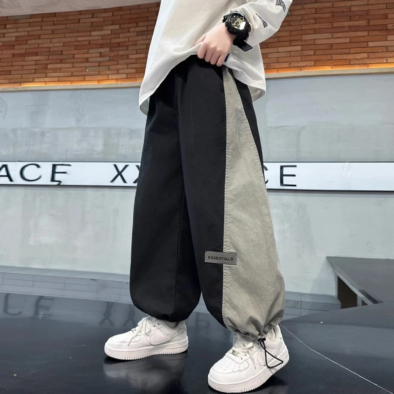 男童春装拼色休闲裤薄款儿童裤子春秋款2025新款大童嘻哈街舞风潮