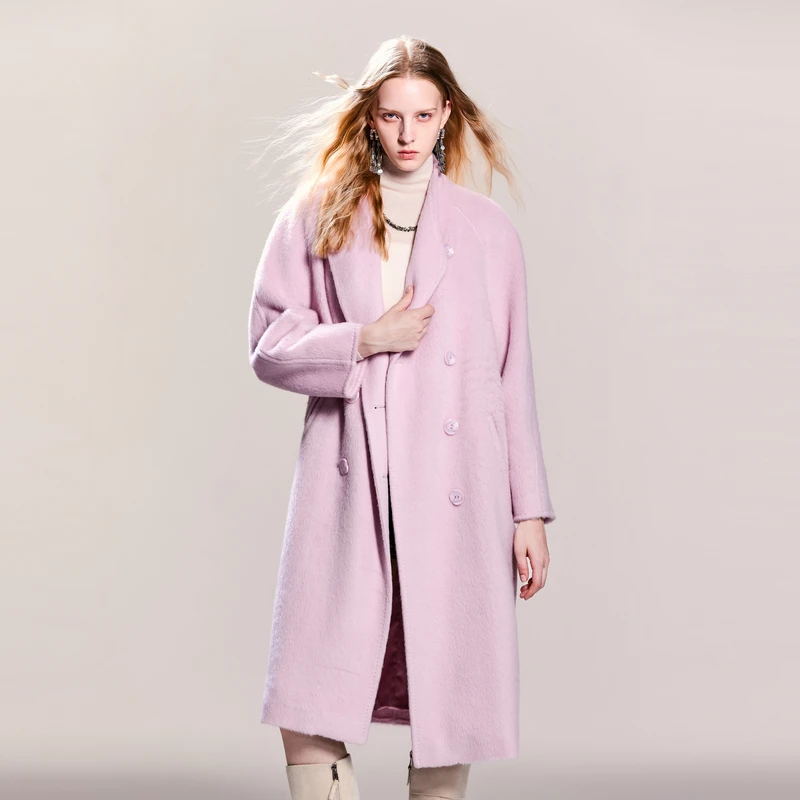 miss COCOON羊毛大衣粉色毛呢外套0309