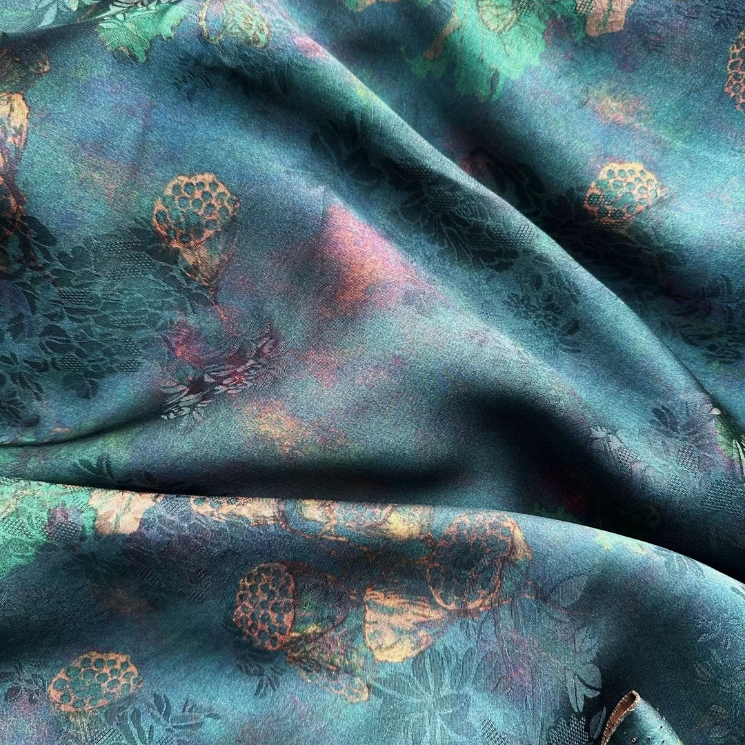 【荷韵】布头时装面料花萝香云纱提花绢纺莨纱重磅顺德莨绸