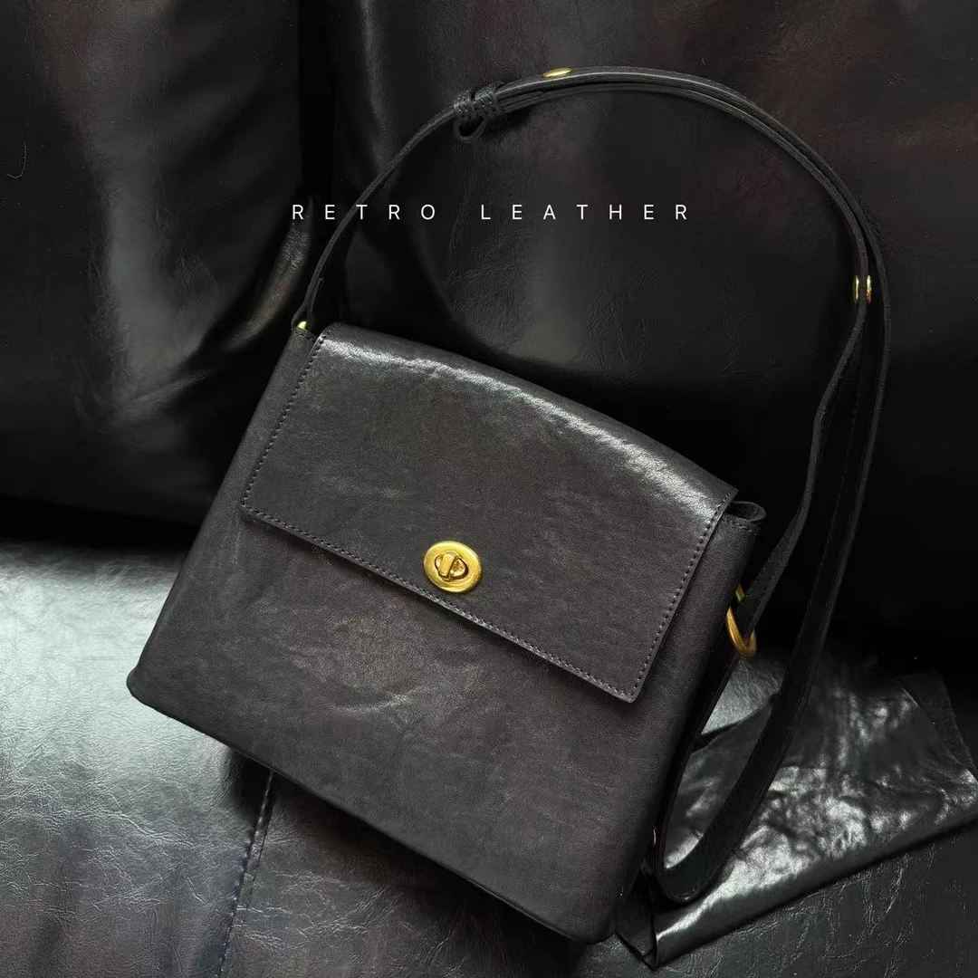 NANGE 【柏林低语】 头层水晶植鞣牛皮极简中古老钱风斜挎包