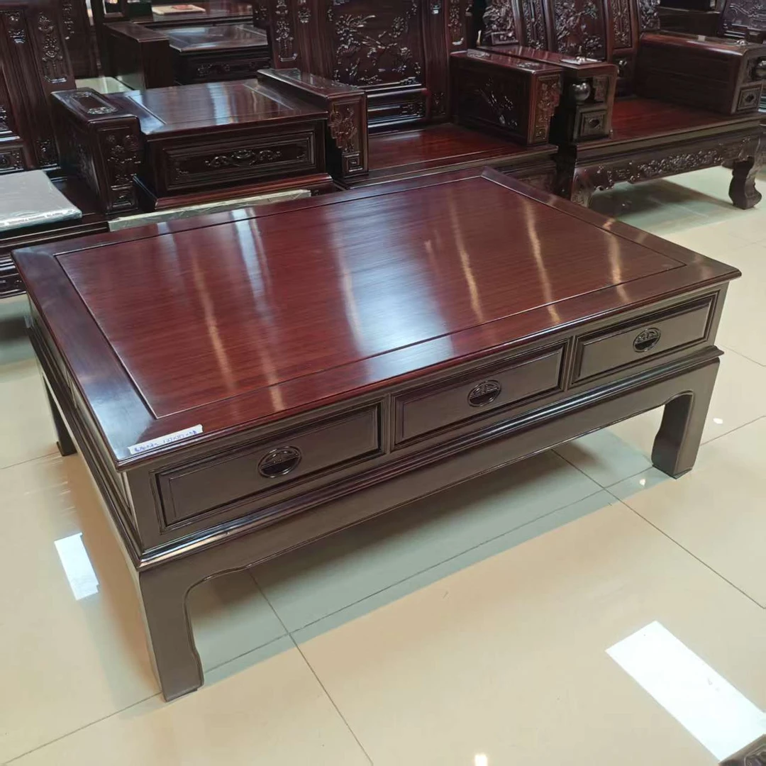 酸枝木  素面三抽大平几：长127宽87高51