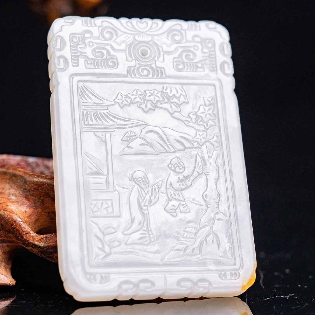 清代和田玉人物故事诗文牌-NX