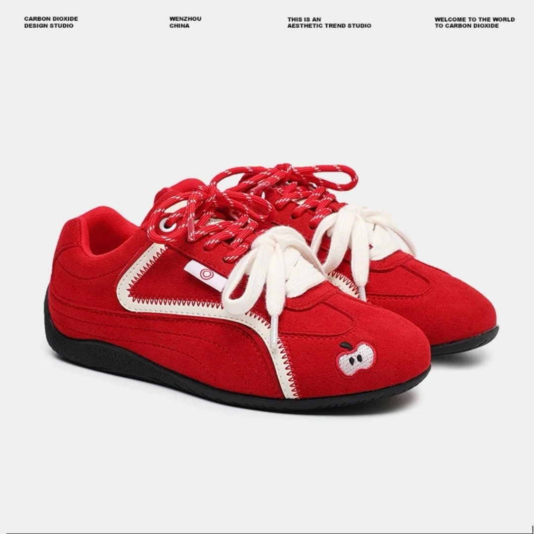 【现货/运费险+送八条鞋带】苹果鞋薄底红色赛车鞋新款复古休闲运动