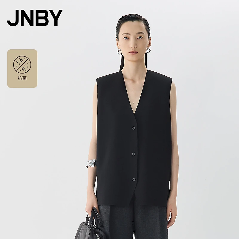 JNBY/江南布衣春夏无袖V领针织开衫女宽松休闲通勤5P3312430