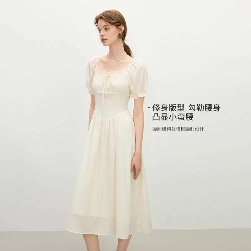 范思蓝恩气质法式夏季2025新款通勤田园茶歇收腰连衣裙25FS12283