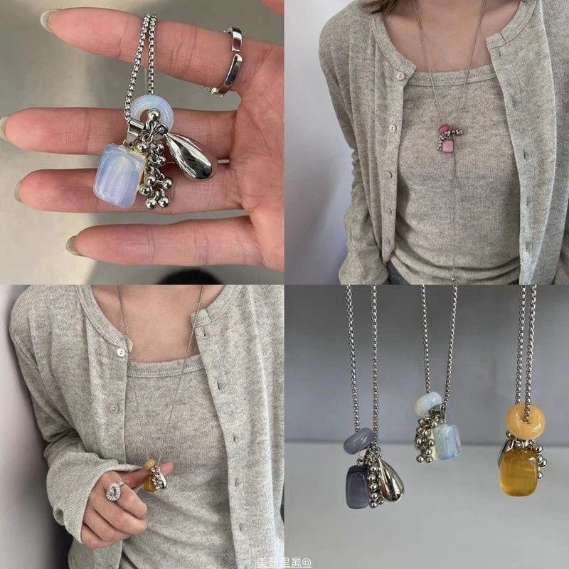 钛钢锆石项链 小众高级感葡萄串项链女水滴吊坠锁骨链叠戴长款颈