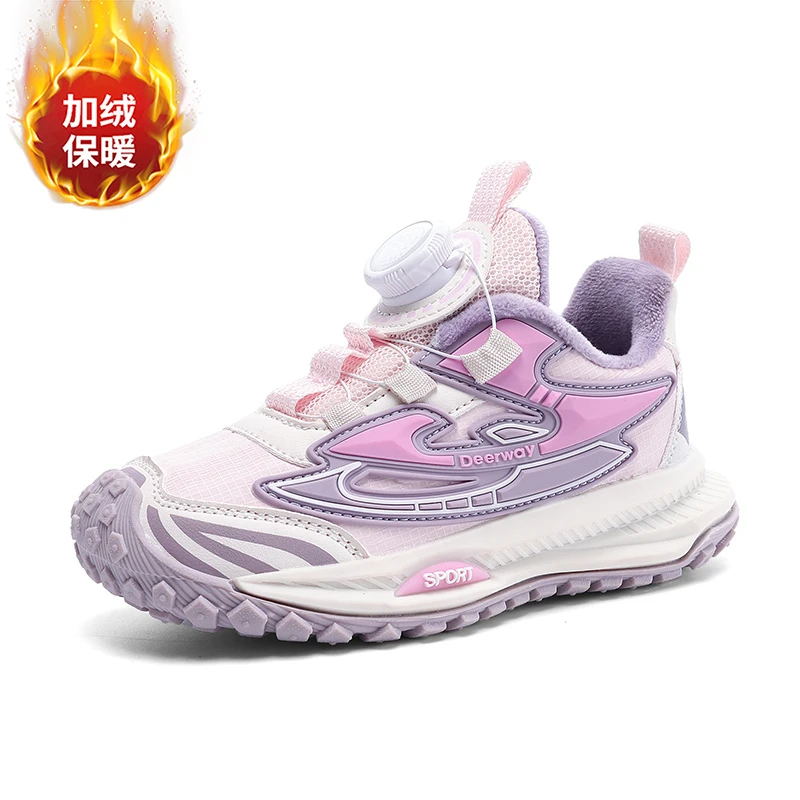 德尔惠冬季皮面加绒防水保暖女童秋冬户外运动鞋防滑轻便雪地鞋子