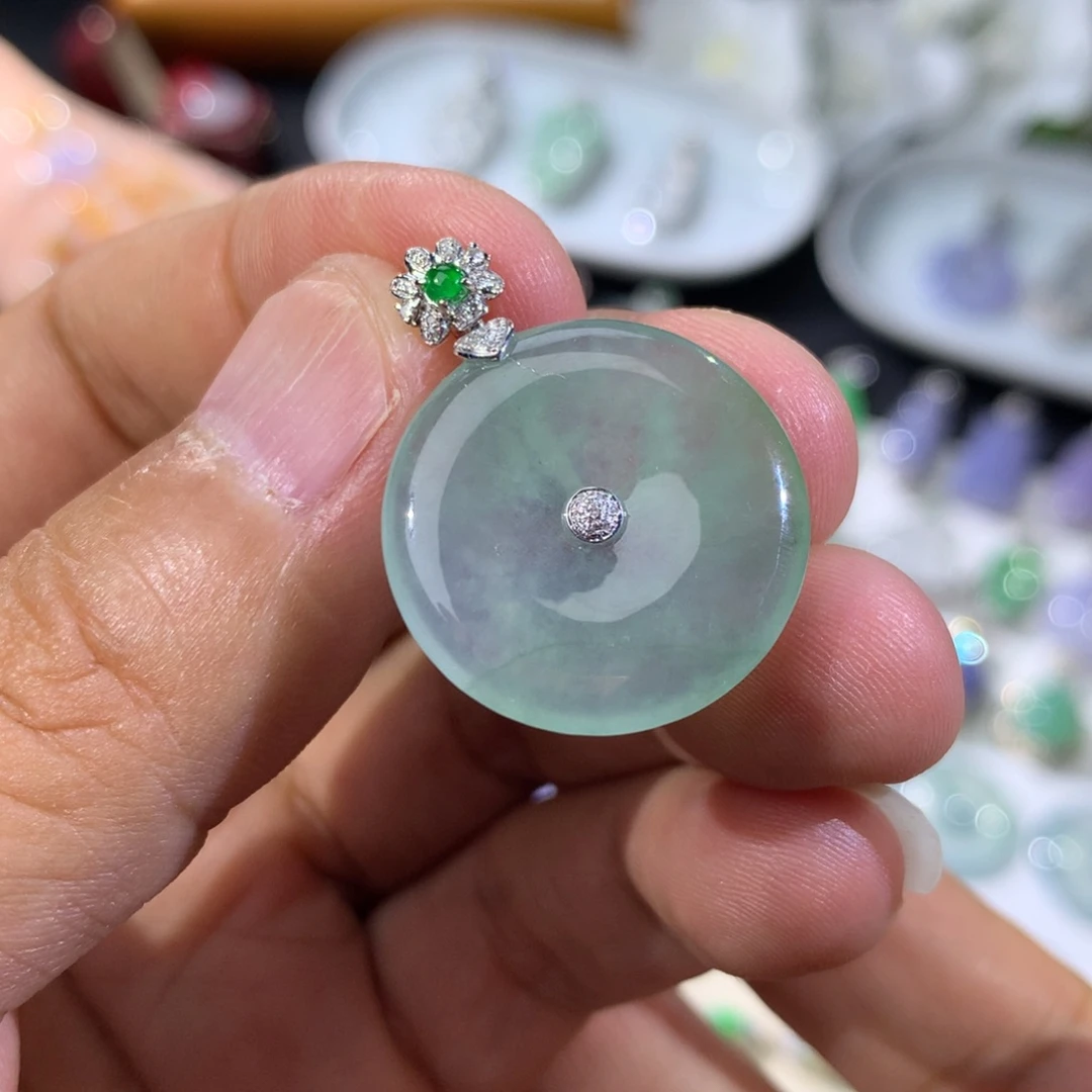 翡翠18K金镶嵌吊坠(不含链)