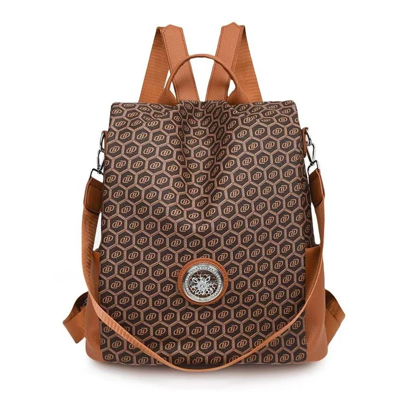 时尚经典女士休闲百搭大容量双肩包包761棕色