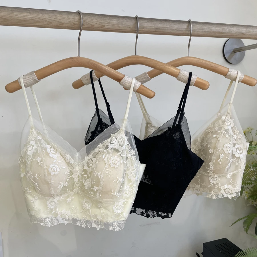 米娅林夏季时尚性感法式蕾丝打底美背纯色吊带背心女士白色女士