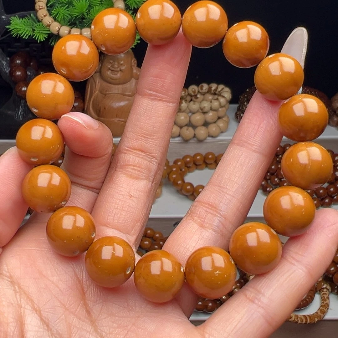 紫金鼠手串卡13.7半实心黄皮光珠