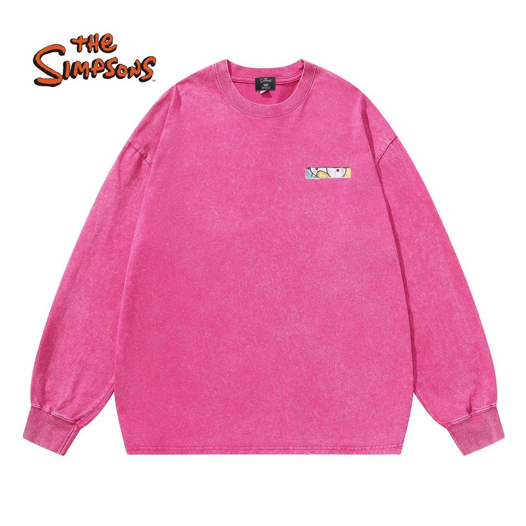 THESIMPSONS欧美街头潮流做旧长袖T恤男士日系宽松情侣装休闲上衣