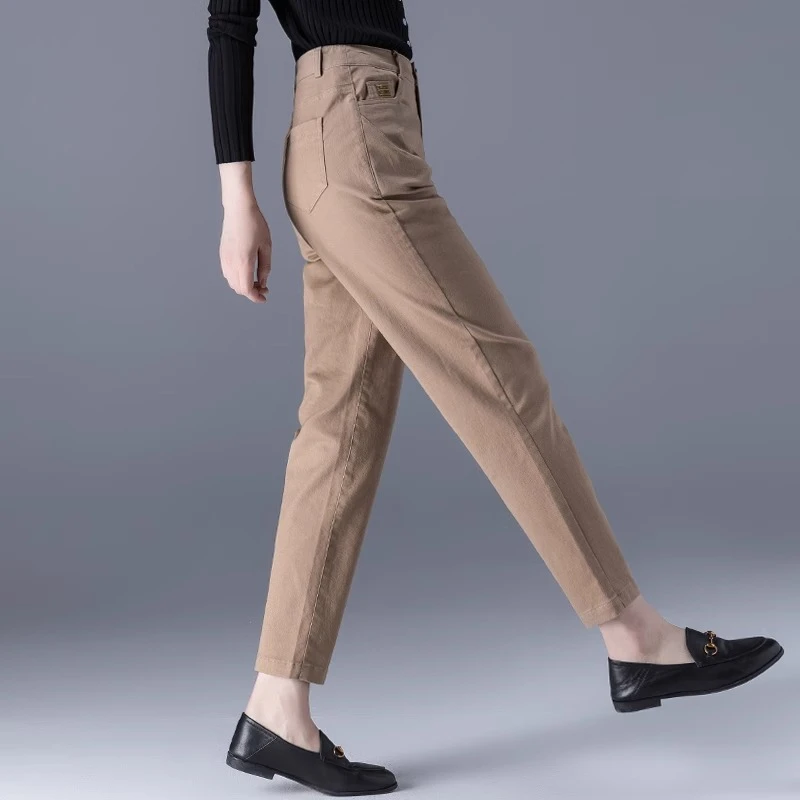 2065深卡其色裤哈伦裤春秋2025新款妈妈女裤休闲裤宽松九分萝卜裤